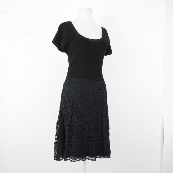 V Christina Sz M Black Lined Lace Bottom Cotton Viscose Spandex Fit Flare Dress - Picture 5 of 16
